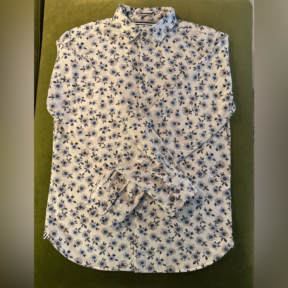 Cactus Man by Ricky Singh Blue, White, and Black, Floral Button Down Shirt